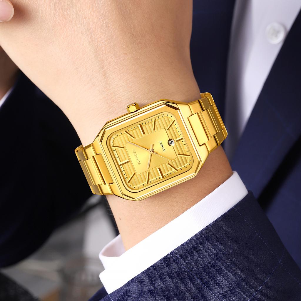 Skmei Роскошные Квадратные Кварцевые Часы для Бизнеса Классический Циферблат с Полосатым Дизайном с Браслетом из Нержавеющей Стали Наручные Часы для Мужчин