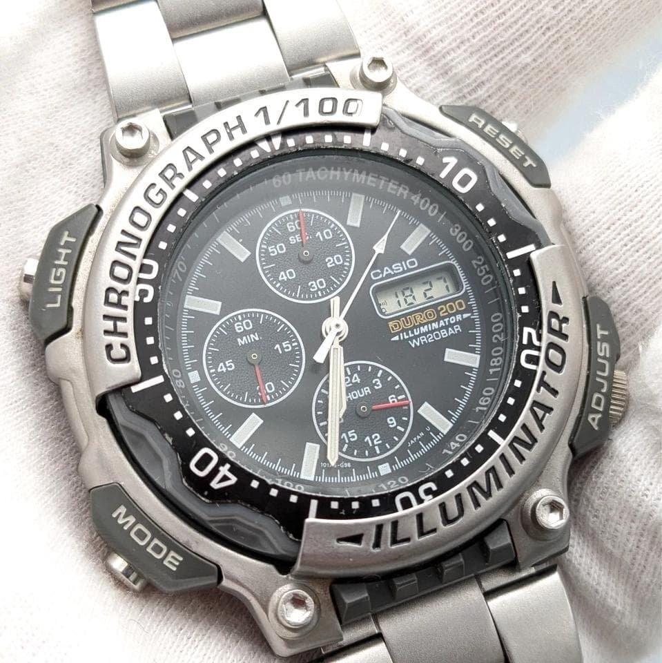 Casio Хронограф DURO200 с Ультразвуковой Очисткой DRO-212 Аналогово-Цифровой Иллюминатор
