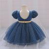 Navy Blue Dress for Newborn Infant 1st Birthday Baptism Dresse Girls Short Sleeve Baby Clothes Lace Cute Kids Party Vestidos Children's Clothing