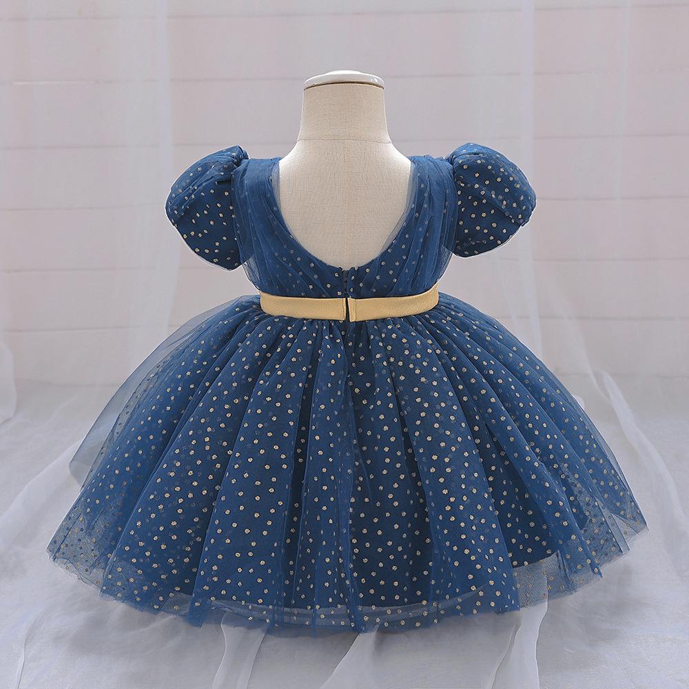 Navy Blue Dress for Newborn Infant 1st Birthday Baptism Dresse Girls Short Sleeve Baby Clothes Lace Cute Kids Party Vestidos Children's Clothing