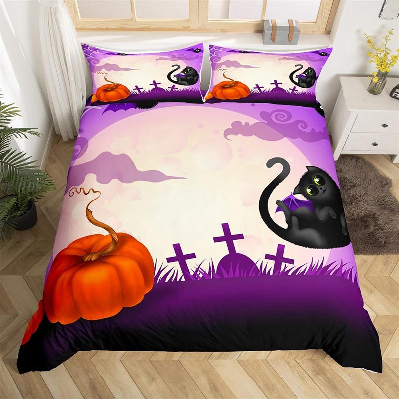 Cute Halloween Cat Duvet Cover Mystery Castle Bedding Collection For Kids Teen Microfiber Misty Forest Bat Quilt Cover Queen Bedclothes