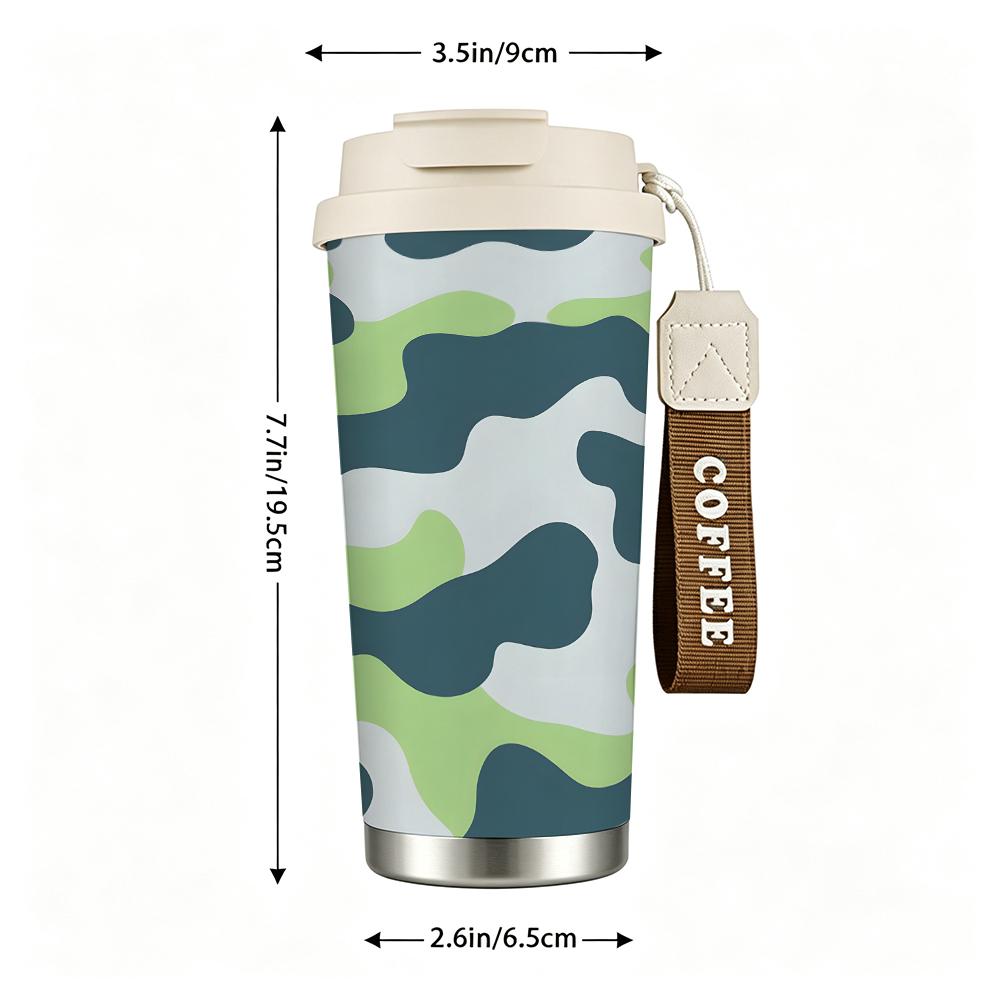 Green Camouflage Pattern Stainless Steel Insulated Coffee Tumbler Vacuum Travel Mug,Portable Reusable Cup for Outdoor Sports Camping