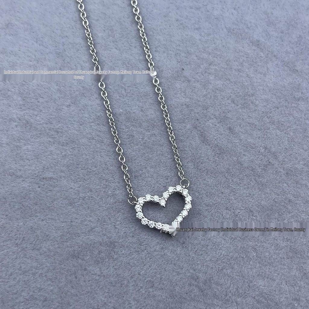 European Tiffany-Style Heart-Shaped Diamond Necklace - Medium Size, Trendy Women's Fashion Accessory