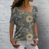 Новая модная футболка с V-образным вырезом, летний цветочный принт, короткий рукав, женская повседневная базовая футболка, женские винтажные элегантные топы