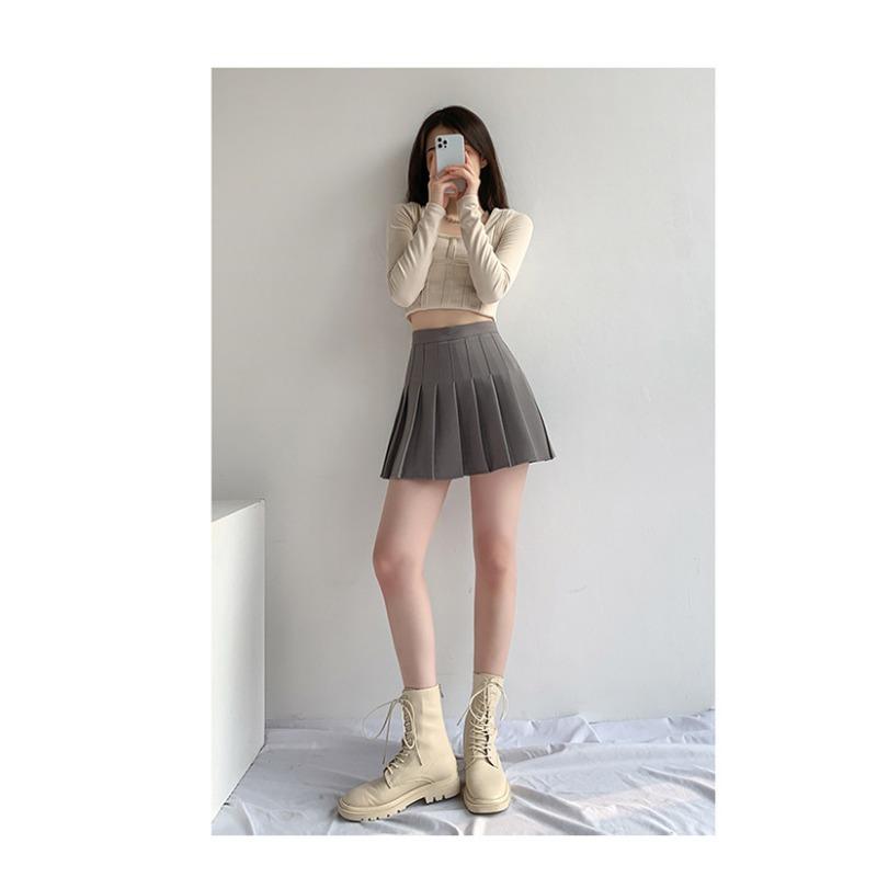 Осенне-зимняя женская плиссированная юбка, белая короткая юбка, тонкая клетчатая юбка трапециевидной формы в японскую клетку с высокой талией