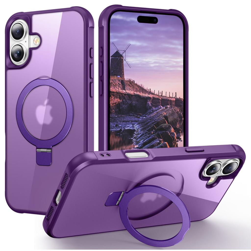 For iPhone 16 Plus Case Compatible with MagSafe Ring Holder Kickstand TPU+PC Phone Cover
