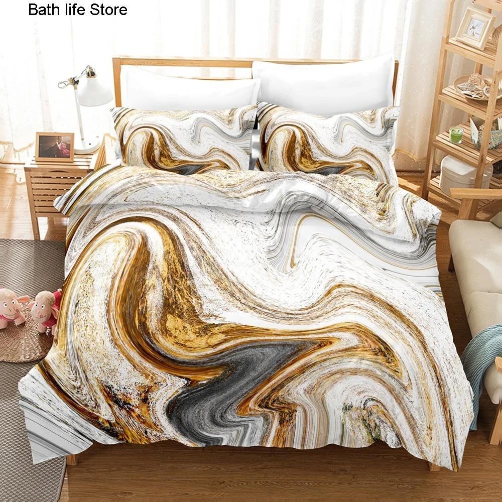 Gold White Marble Bedding Set Luxury Duvet Cover Queen King Size Soft Comforter Bed Linen for Adults