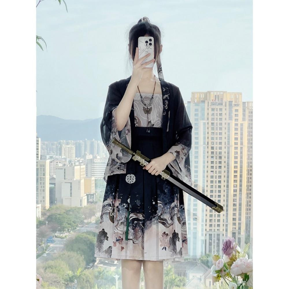 Ханьфу в стиле династии Сун для женщин, плиссированная юбка, повседневный комплект, весна и осень