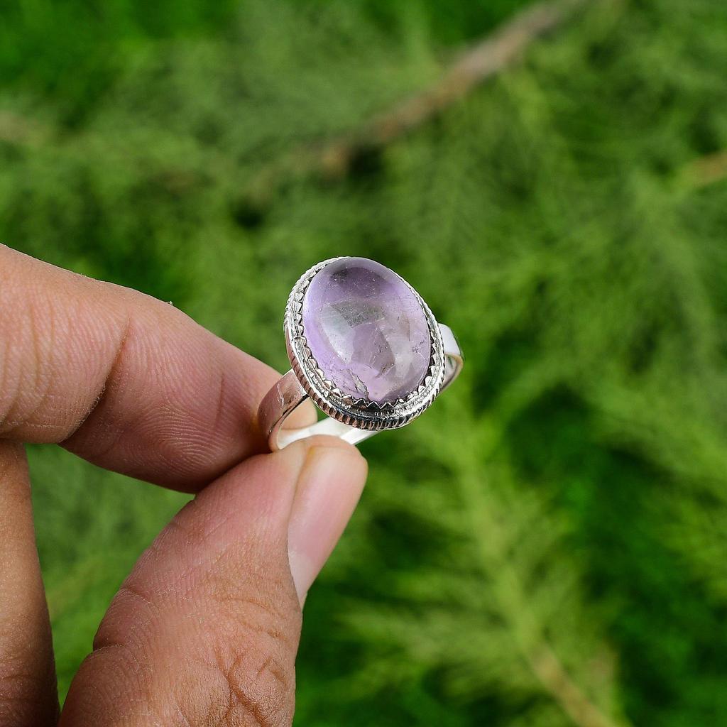 Easter Sale Oval Natural African Amethyst 925 Silver New Stackable February Ring