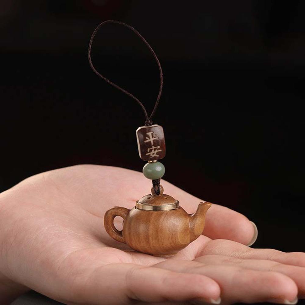 Waterproof Little Teapot Keychain Mini Green Sandalwood Phone Chain Carved Teapot Pendant  Car Key