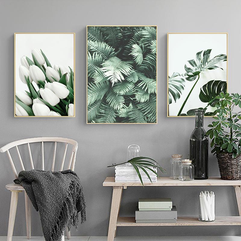 Scandinavian Green Leaves Flowers Picture Tropical Plant Wall Art Canvas Painting Nordic Posters and Prints Living Room Decor