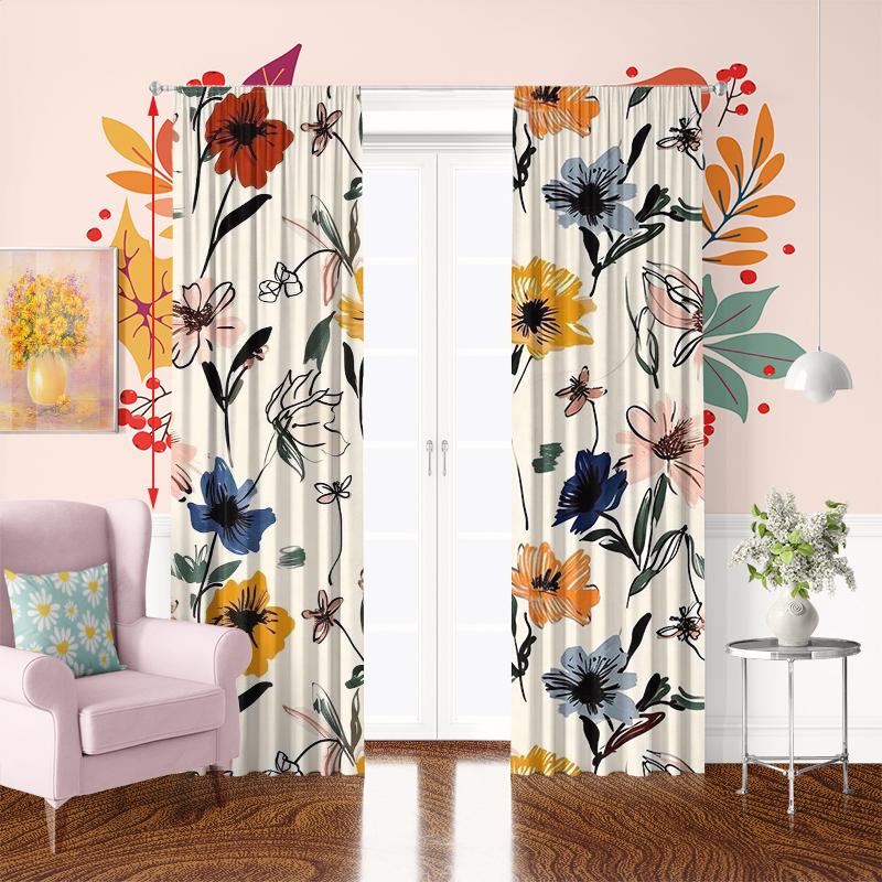 2Pcs- Dark Flowers - Printed Curtains -100% Polyester Material, Suitable for Bedroom Curtains and Living Room Decoration;