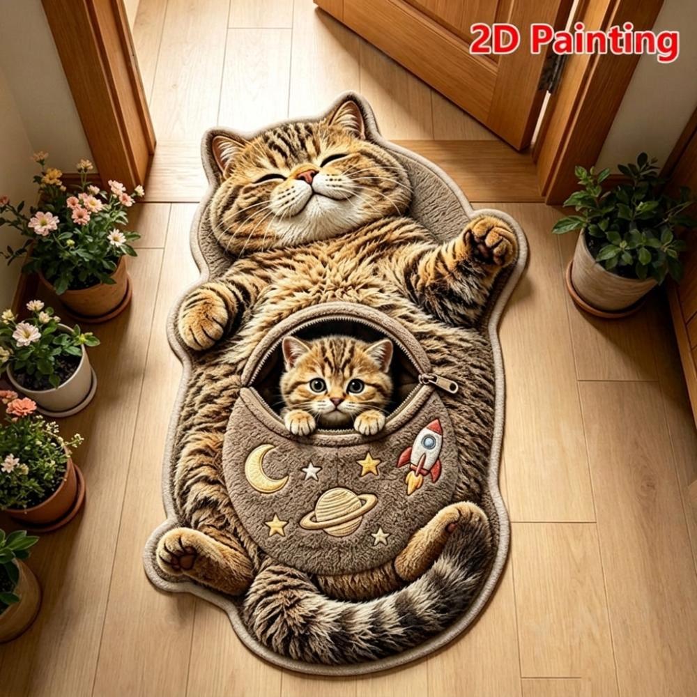 2D Cat-Shaped Area Rug Non-Slip Cartoon Carpet Cute Home Decor Carpet  Living Rooms