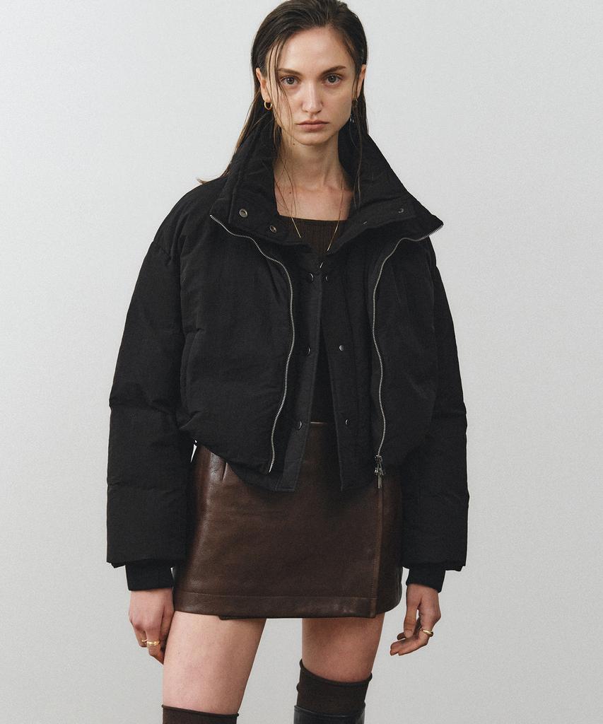 Noirer For Woman Crop Layered Puffer Jacket (Black)