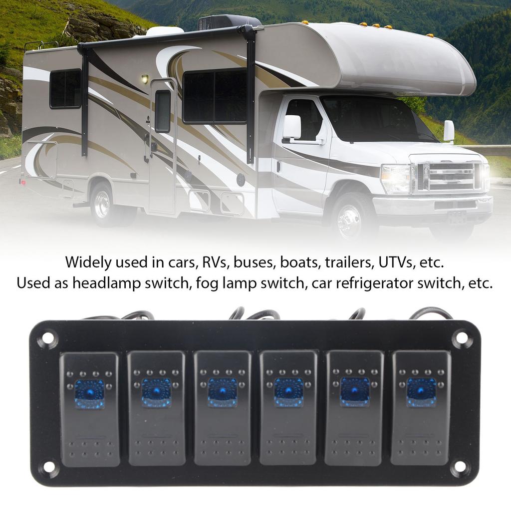 6 Gang Rocker Panel LED Backlit On Off Waterproof Circuit for Car RV Bus Marine Boat ATV UTV