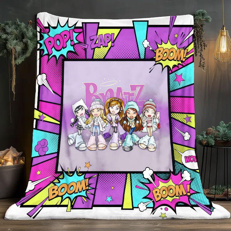 1 шт. Фланелевое одеяло с принтом BRATZ, Высококачественное, Удобное для всех сезонов, Тепло и комфорт, Идеально для рождественских подарков