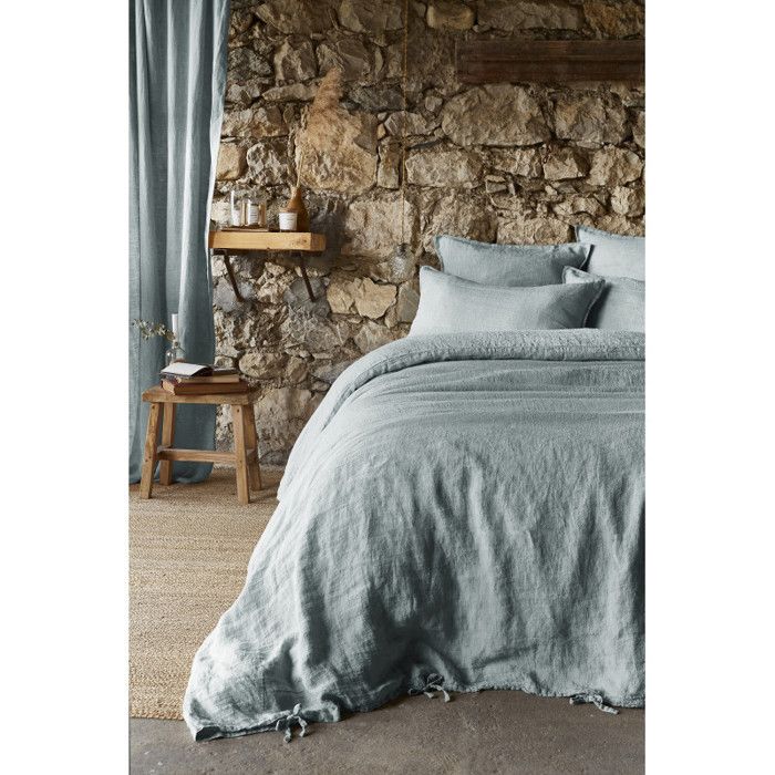 Housse de couette "Soline" toutes dimensions Lin lavé l'Effet Papillon - Soline Azur - 200 x 200 cm - Soline Azur -