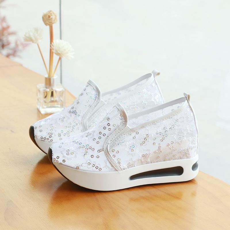 White Lace Sneakers Women Shoes Fashion Casual Shoes Wedge Heels 2024 Glitter Summer Platform Sneakers Shoes Women
