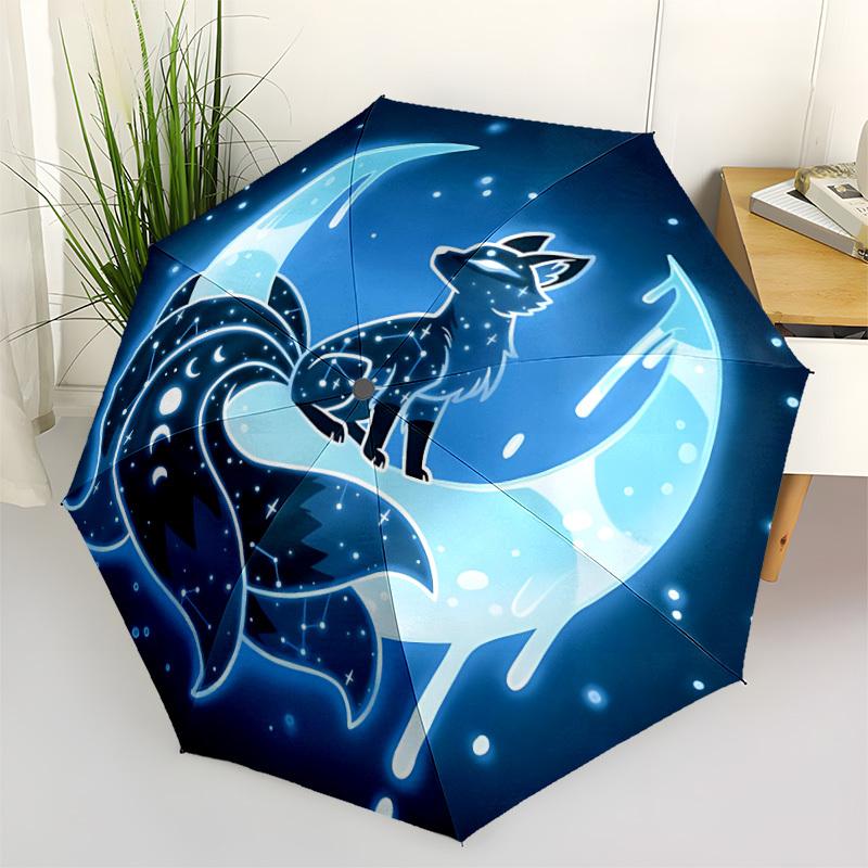 1pc Moon Fox Automatic Open/Close Umbrella, Portable Folding Umbrella for Travel, Themed Events,