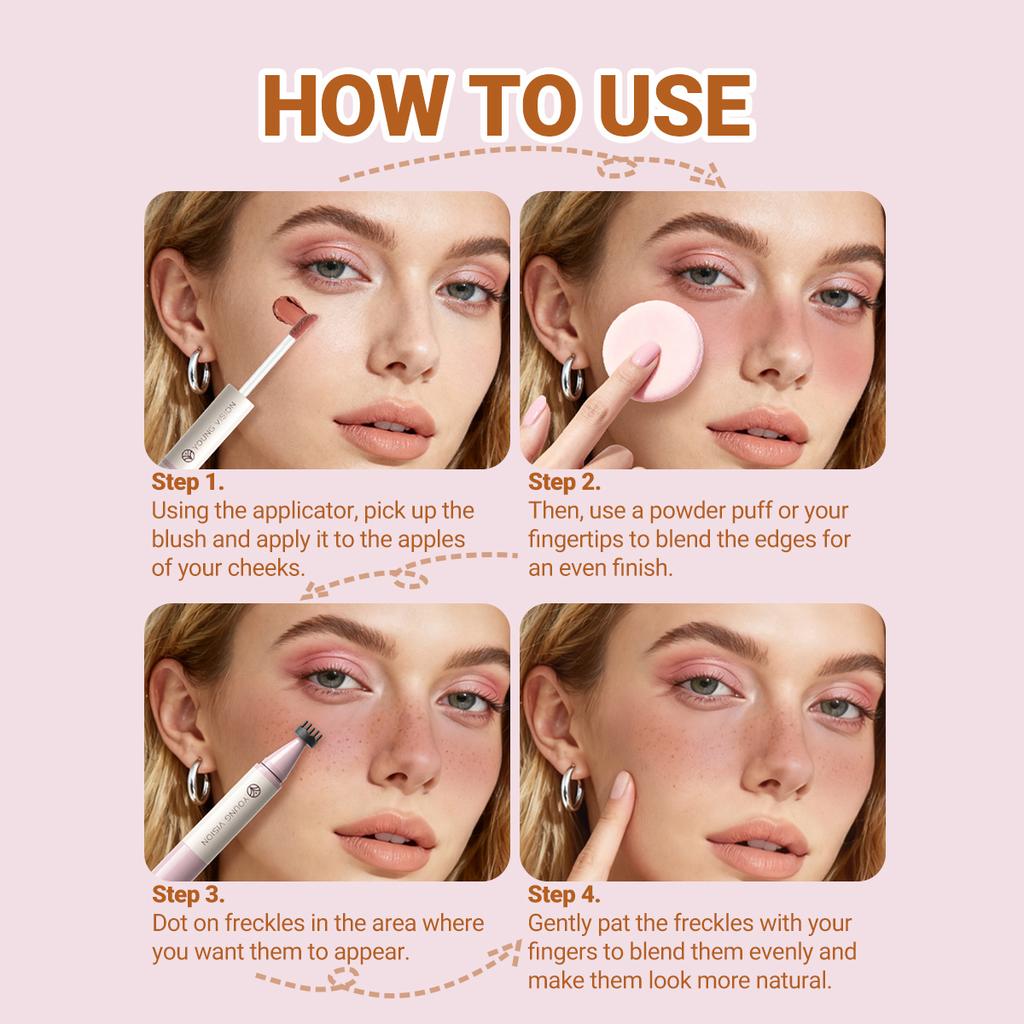 YOUNG VISION Водостойкий и потостойкий карандаш для румян и веснушек 4-в-1 с 4 оттенками