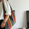 Красочная полосатая сумка на плечо для женщин, большая вместительная сумка для покупок, повседневная пляжная сумка, многоразовая портативная сумка
