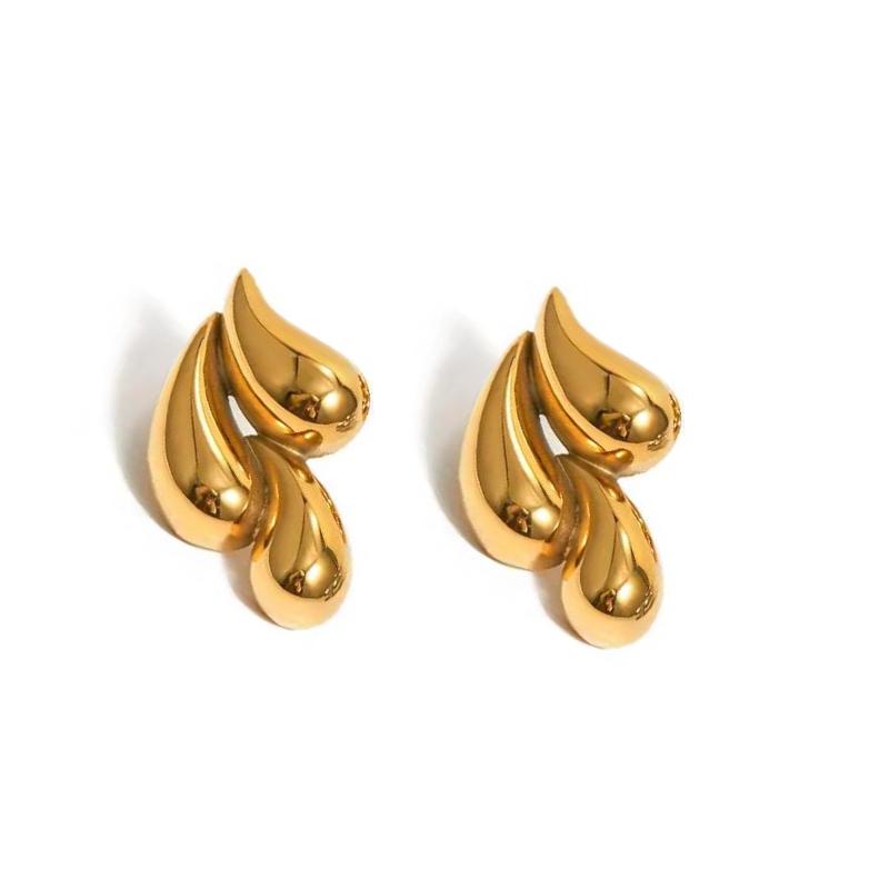 Golden Three Waterdrop Tears Stud Earrings for Women Unique Smooth Wedding Zircon Christmas Girl Valentine's Day Gift
