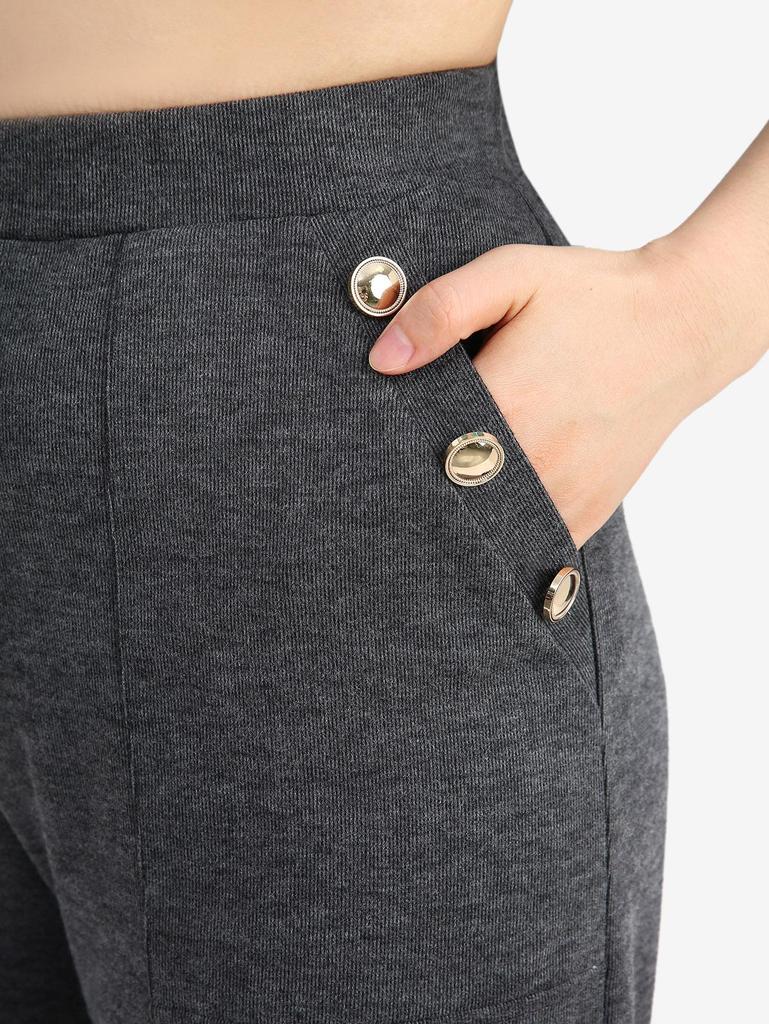 Rosegal Plus Size Mock Buttons Pocket Marled Drawstring Wide Leg Брюки