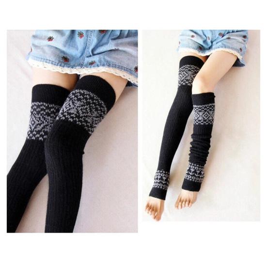 1 пара женских зимних носков для голени из плотного материала с цветными блоками, накидки на ноги выше колена, нескользящие, высокоэластичные, сохраняющие тепло носки