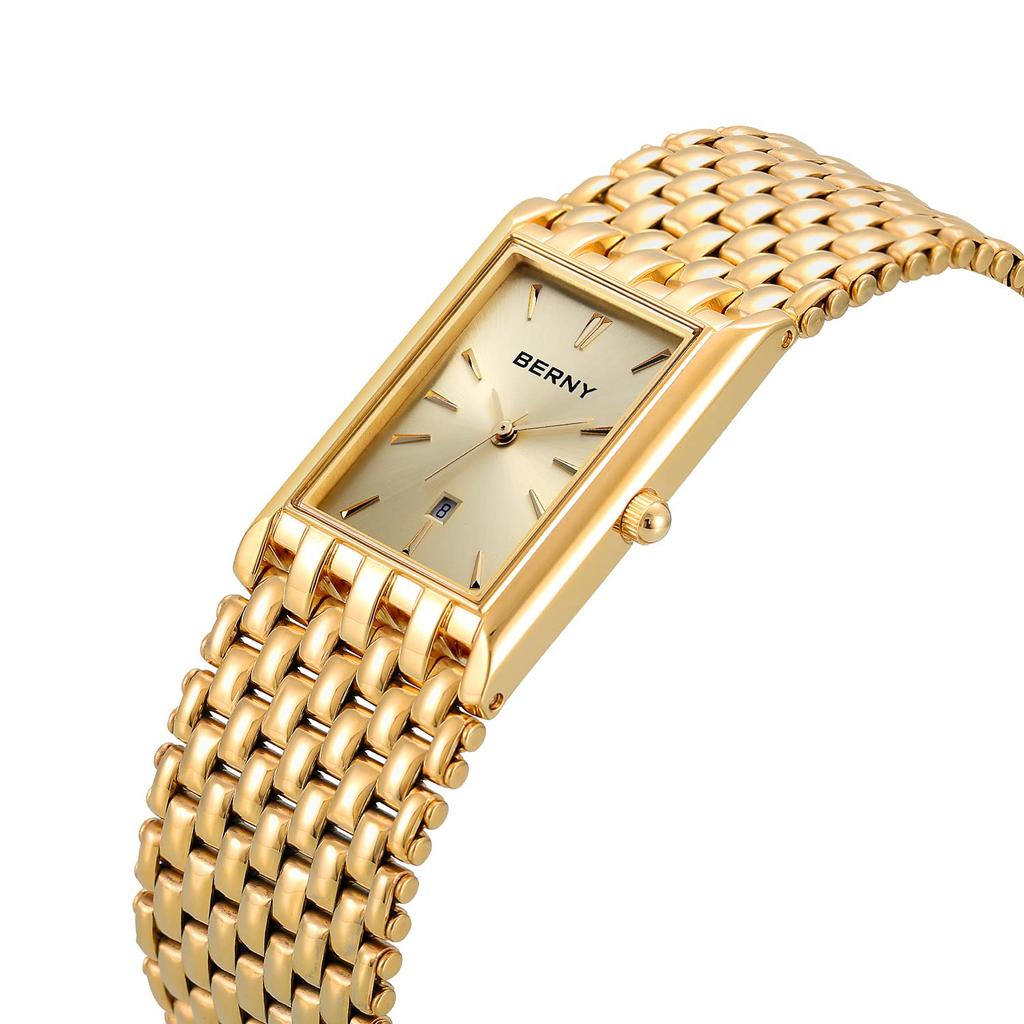 BERNY Watch Watch Gold Watch for Men Japanese Quartz Movement with Calendar Window Waterproof Watch Luxury Casual Fashion Men's Men's Men's