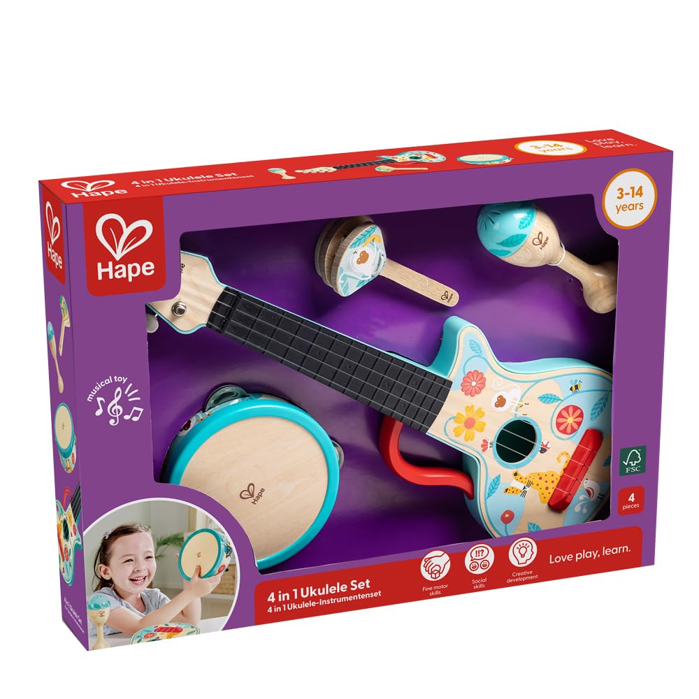 Hape Ukulele Set 50 xx Ages деревянная игрушка E0638 4-в-1 36,4 8,2 см 3+