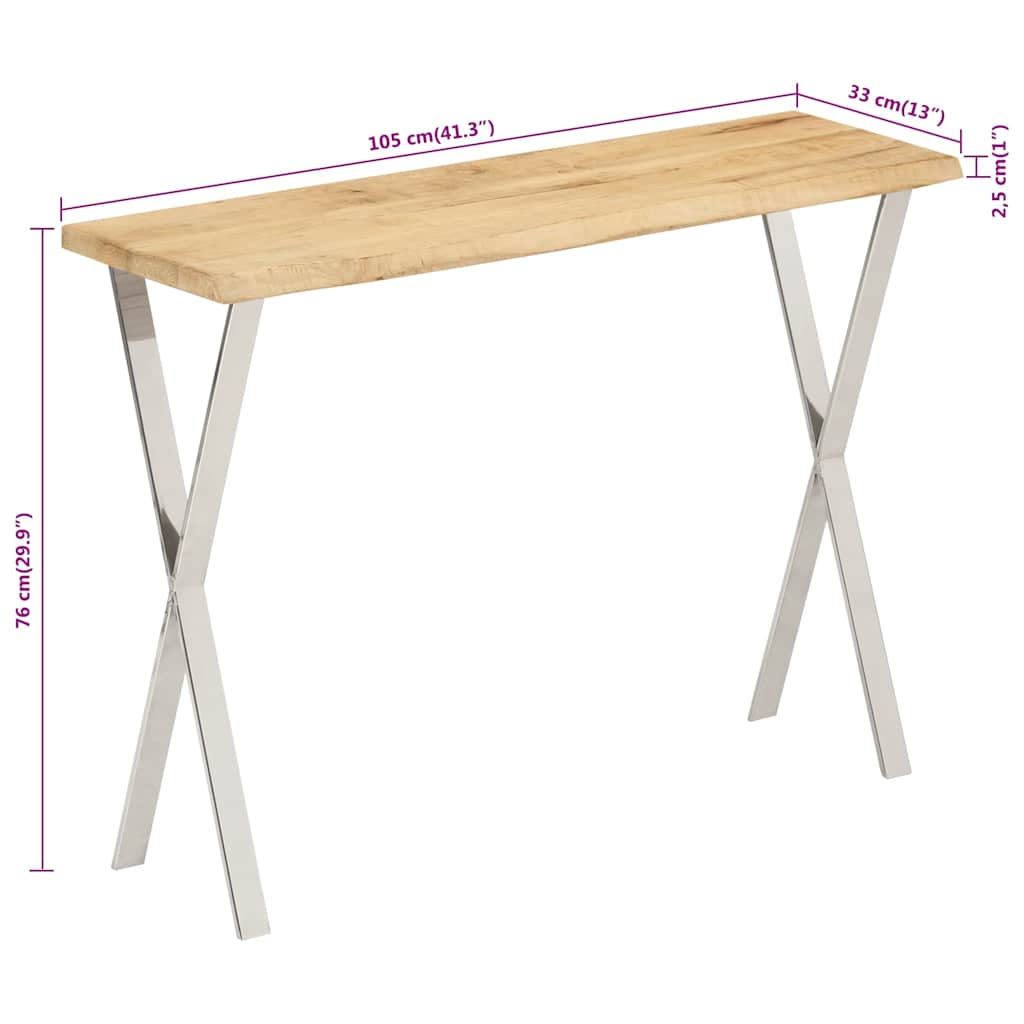 Console Table with Live Edge 105 x 33 x 76 cm Solid Mango Wood