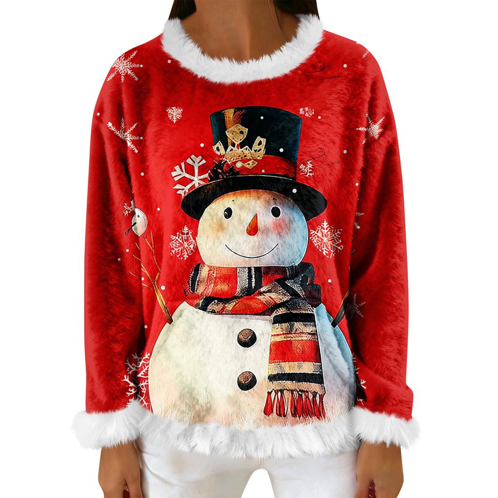 Women's Casual Fleece Sweatshirt  Long-Sleeve Round  Neck Casual Comfortable Loose-Fit Lightweight Women's Flannel Sweatshirt