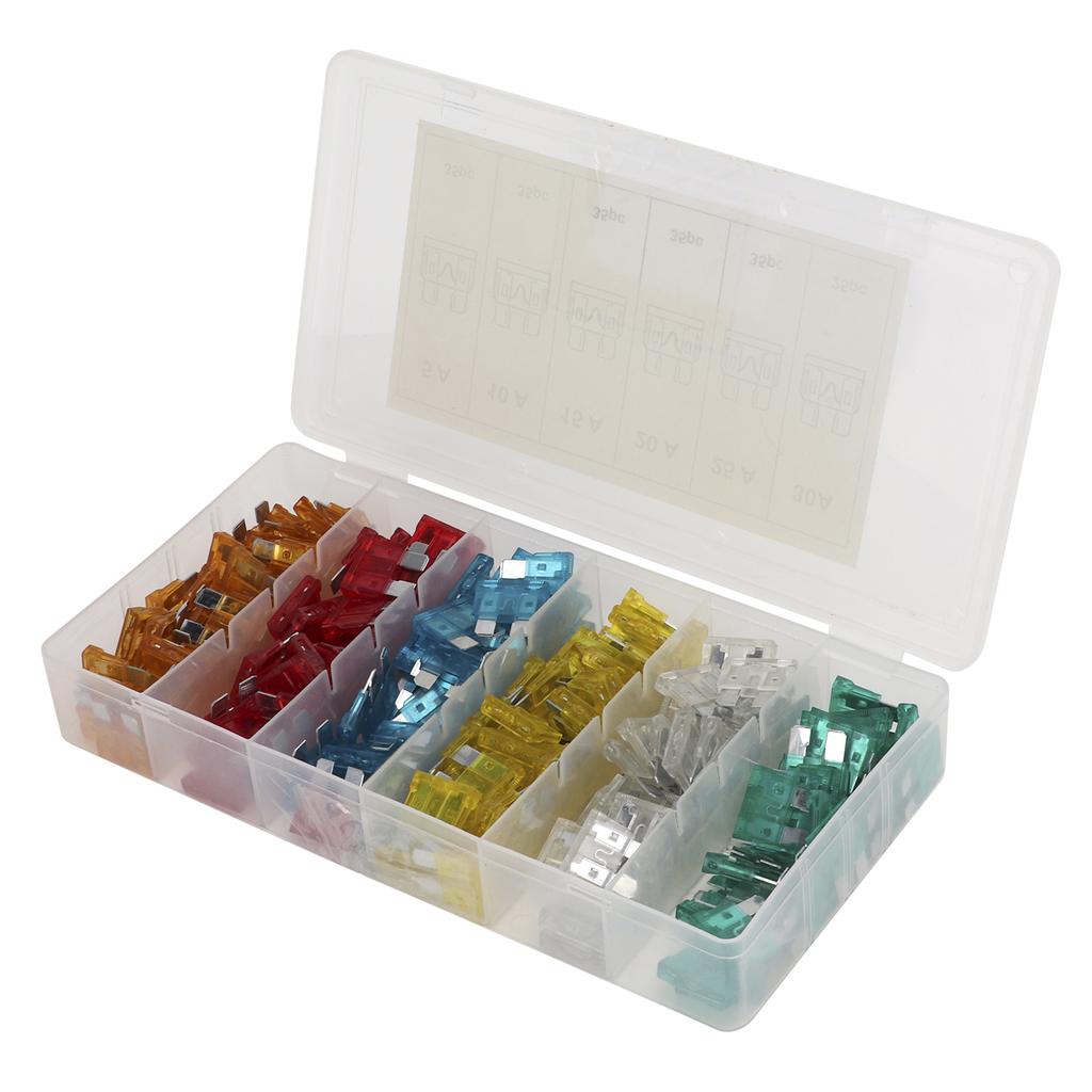 200pcs Car Blade Fuses Set 5A 10A 15A 20A 25A 30A Flat Fuse Assortment Kit Universal for Motorcycle RV Truck Boat