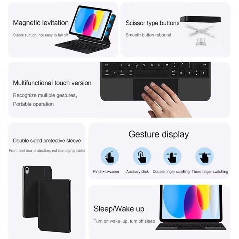 Чехол-клавиатура для iPad A16 11 дюймов 2025 11-го 10-го Air Pro 11 13 поколений Magic Smart Cover Folio Магнитный A3354 A3355 Мультитач Подсветка
