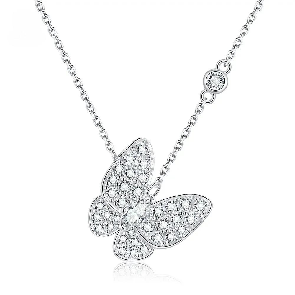 Moissanite Necklace for Women Marquise Cut Butterfly Lab Diamond Chain Adjustable Sterling Silver Pendant Jewelry