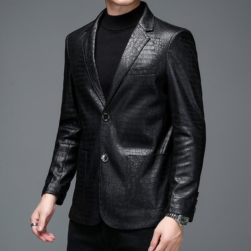 Кожаный костюм, мужской деловой костюм со змеиным тиснением, высококачественный мужской пиджак большого размера из искусственной кожи, деловой джентльменский свадебный пиджак из искусственной кожи