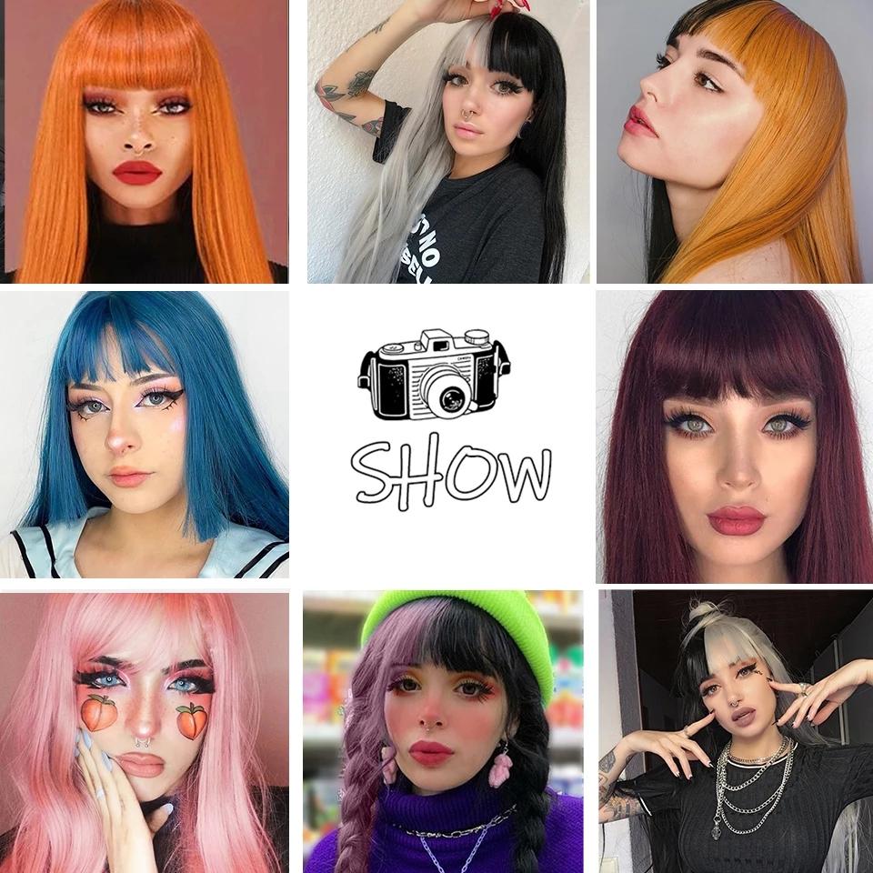 MISS WIG Women Fashion Long Straight Light Blonde Color Wig with Blunt Bangs Synthetic Fiber Daily Wear Long Straight Wig