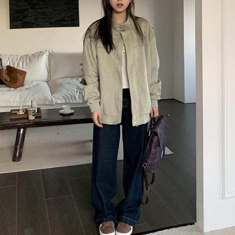 Unisex Retro Suede Autumn/Winter Jacket - Loose Fit, Slimming, Versatile, Trendy Stand-Up Collar, Cotton-Padded Workwear Design.