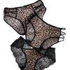 Breathable Lace Women's Underwear Leopard Print T-Shaped Panties Low Waist Hollow Elastic T-Back