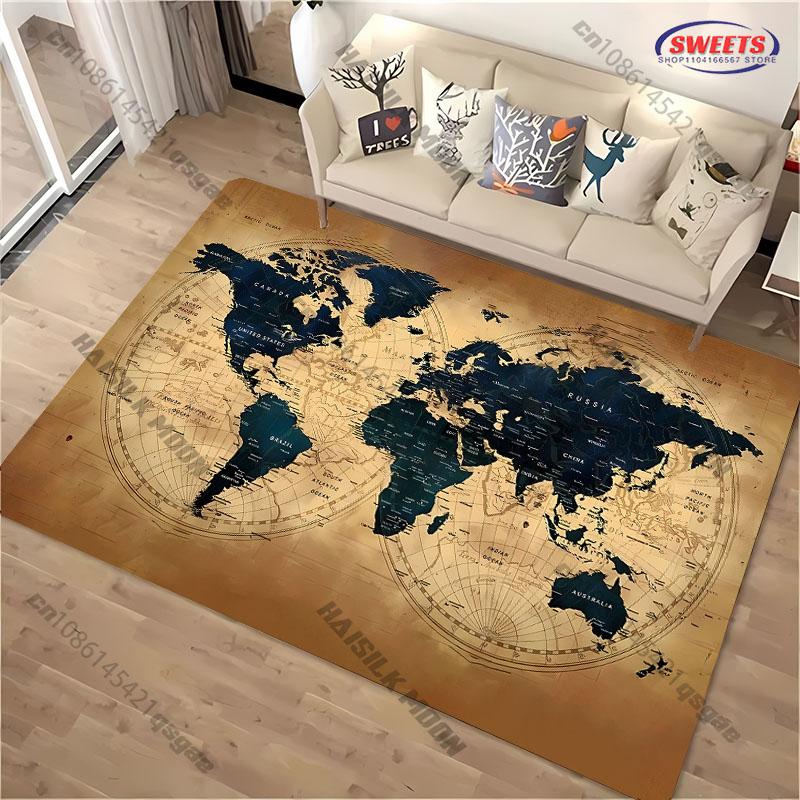 12 Style Vintage World Map Theme Carpet Living Room, Bedroom, Office, Large Area Mat, Stain-resistant Rug, Fast Delivery Gifts