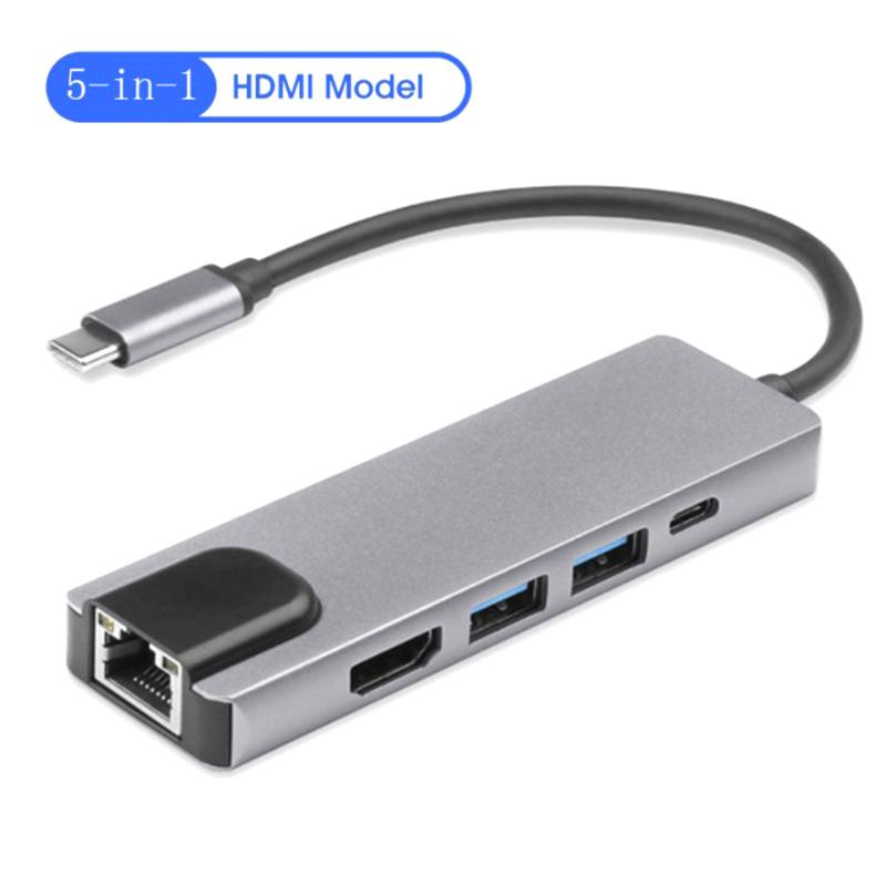 5 в 1 USB C Hub Type C на 4K - совместимый адаптер Rj45 сетевой 100M Ethernet Lan зарядный порт адаптер для Macbook Pro