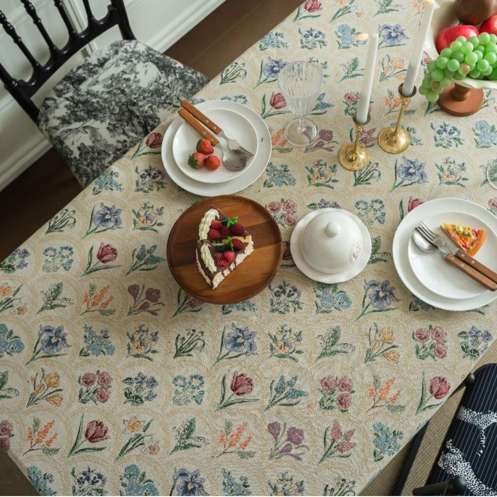 Tablecloth French Retro Green Plant Dining Table Cloth Jacquard Rectangular Tablecloth Hyacinth