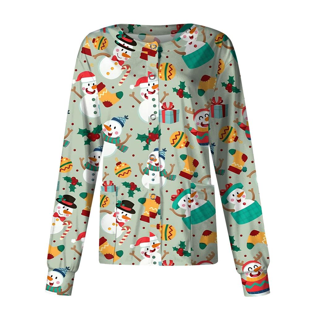 Женская повседневная модная однобортная куртка с длинным рукавом и стоячими лацканами с рождественским принтом, защитная рабочая куртка