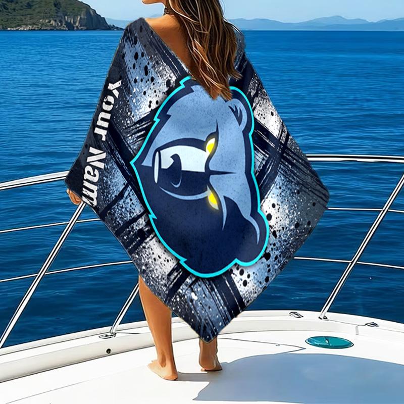Custom Name Beach Towel Grizzly Marks Logo Design Beach Towel, Soft Microfiber, Gift for Her/Him, Birthday, for Pool, Beach, Travel, Fan gifts
