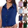 Женская модная свободная однотонная рубашка из хлопка и льна с пуговицами и лацканами без рукавов