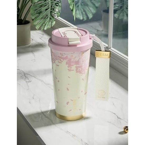 GERM Cherry Blossom Design Insulated Mug Bottle - Stainless Steel Insulation Cooling EffectLeak Prevention Ideal CommutingExerciseTravel Double Layer
