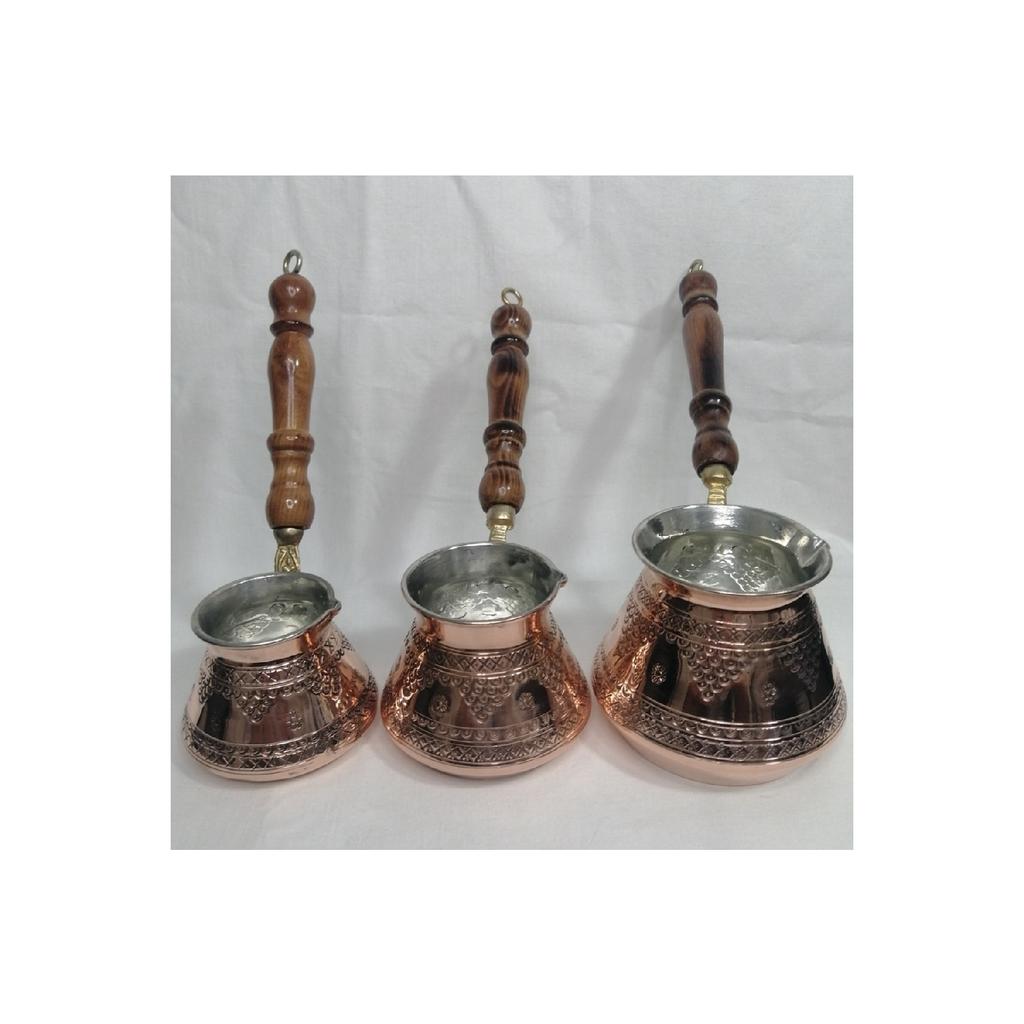 Медный набор из 3-х кофейников ручной работы с деревянной ручкой, модель винограда