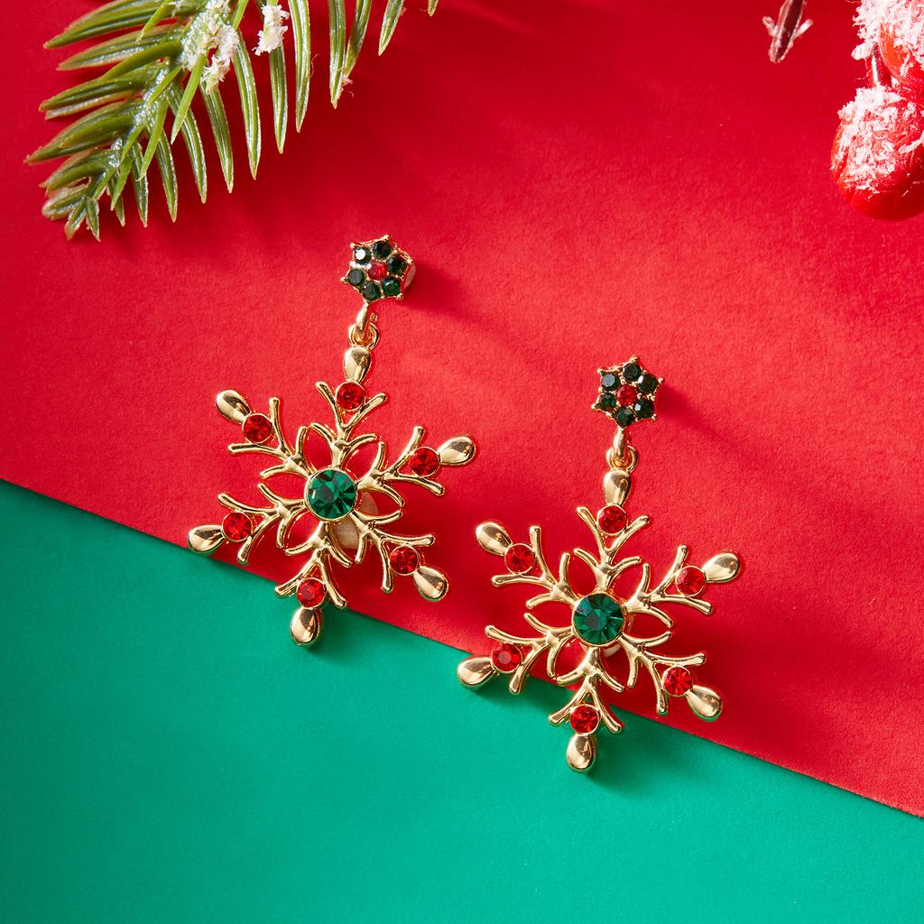 Autumn/Winter Rhinestone Sweet Snowflake Earring Christmas Creative Studs Christmas Earrings New Year Party Fashion Jewelry