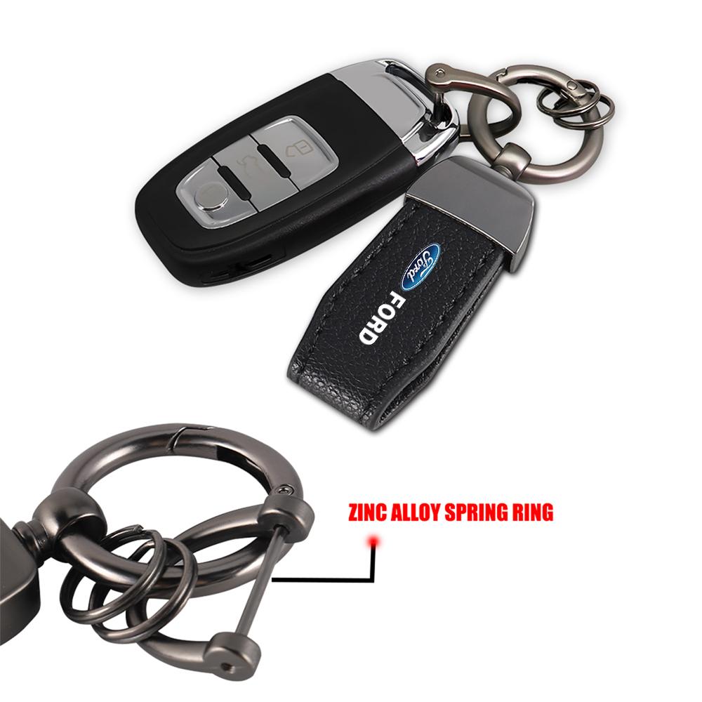 UENT8 Leather Car Keychain Key Chain Ring Pendant Styling Accessories For Ford Ranger Focus 3 Taurus Kuga Mustang Mondeo Fusion Escort
