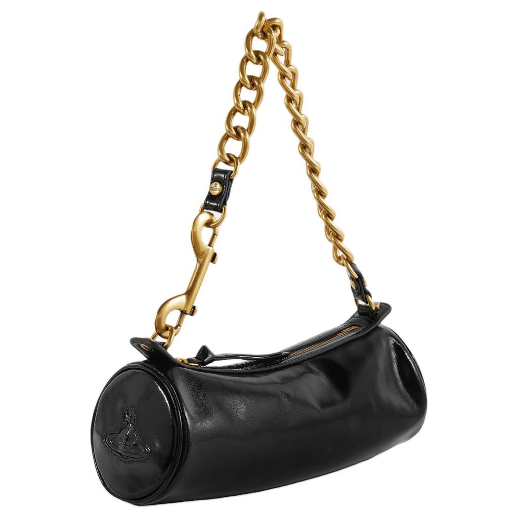 Vivienne Westwood Cylinder Cindy Brass Hardware Zipper Closure Leather Tote Shoulder Bag Women bags Black 4603000BWL008LBLACK